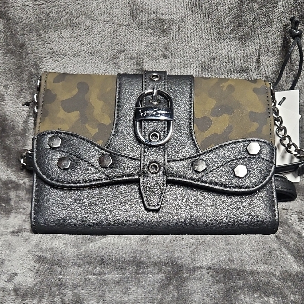 Jessica Simpson Camouflage and Black Crossbody Bag
